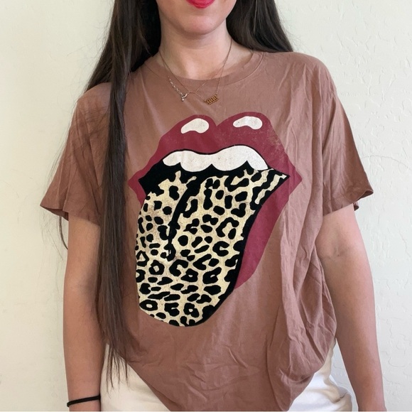 Rolling Stones Flocked Leopard Tongue Tour Tee - Picture 1 of 8